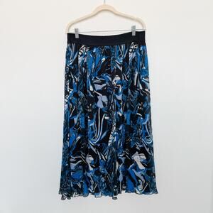 BOSS Abstract Print Pleated Midi Skirt Blue‎ Black Size L Flowy Dopamine Luxury